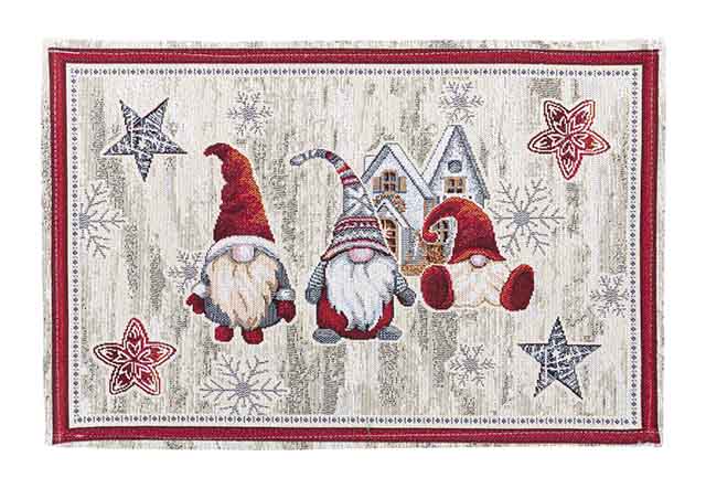 Jacquard placemat set with Christmas Gnomes. 30x45 GNOMOS