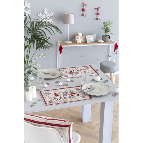 Jacquard placemat set with Christmas Gnomes. 30x45 GNOMOS