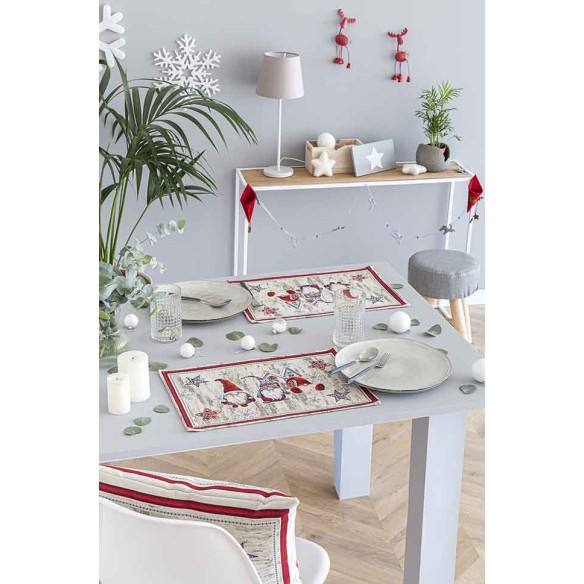 Set individual de mesa de tejido jacquard con Gnomos Navideños. 30x45 GNOMOS