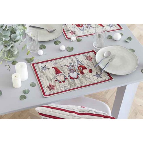 Jacquard placemat set with Christmas Gnomes. 30x45 GNOMOS