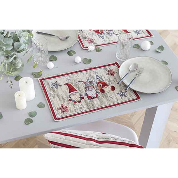 Set individual de mesa de tejido jacquard con Gnomos Navideños. 30x45 GNOMOS