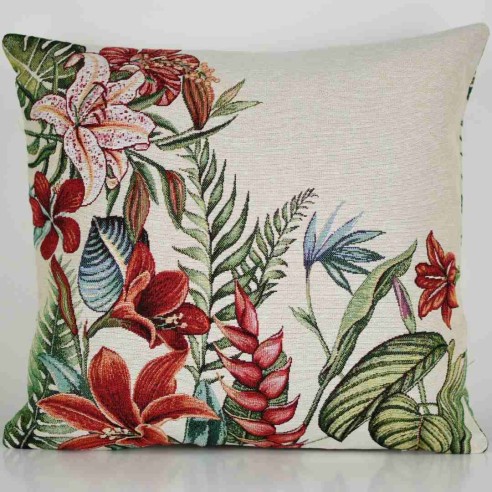 Cojin Jacquard flores y plantas tropicales 45x45 BIANKA