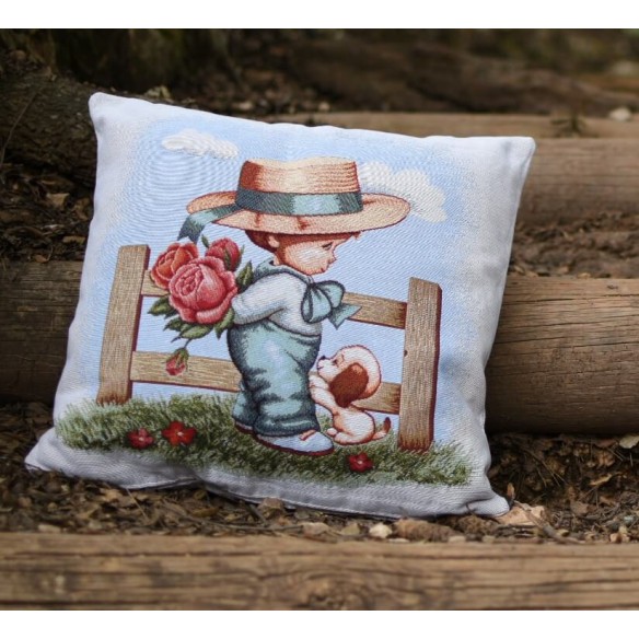 Jacquard cushion Boy with dog 45x45 BOY