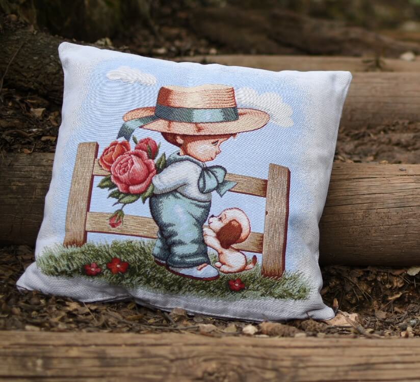 Cojin Jacquard Niño con perro 45x45 Boy