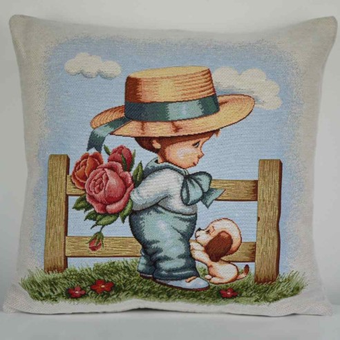 Cojin Jacquard Niño con perro 45x45 Boy