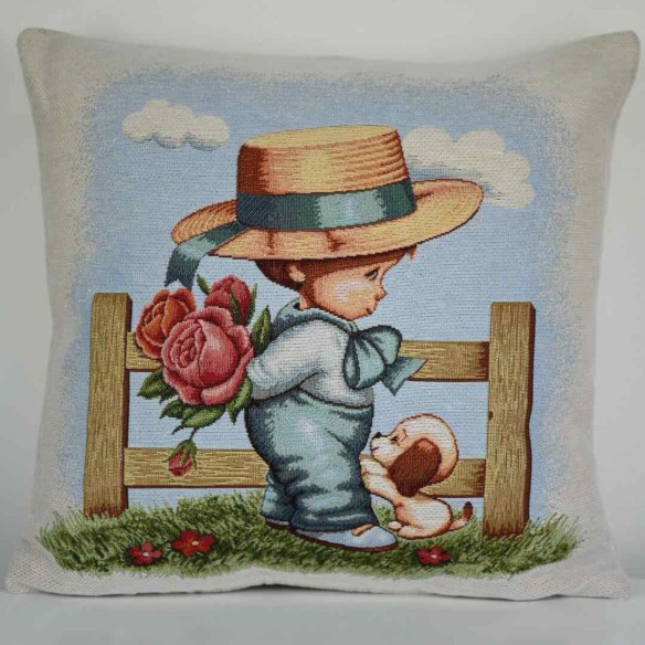 Jacquard cushion Boy with dog 45x45 BOY