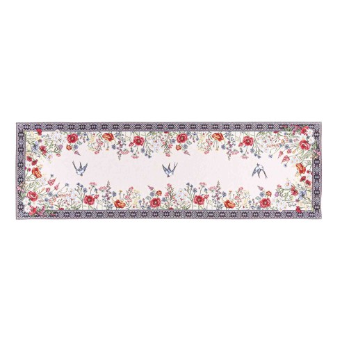 Camino de mesa de tejido jacquard  con flores y golondrinas. 40x135 CHAMOMILLE