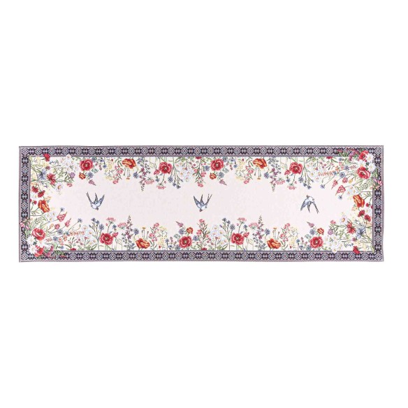 Jacquard table runner with flowers and swallows. 40x135 CHAMOMILLE