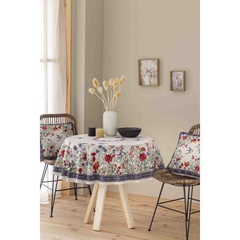 Mantel de mesa de tejido Jacquard con flores y golondrinas CHAMOMILLE