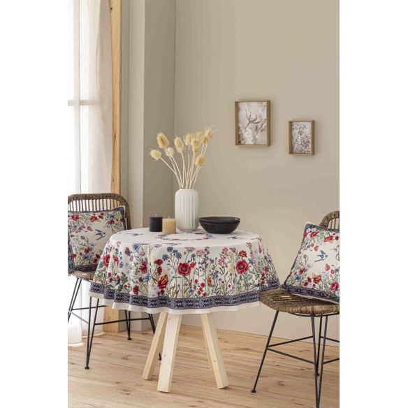 Jacquard tablecloth with flowers and swallows CHAMOMILLE