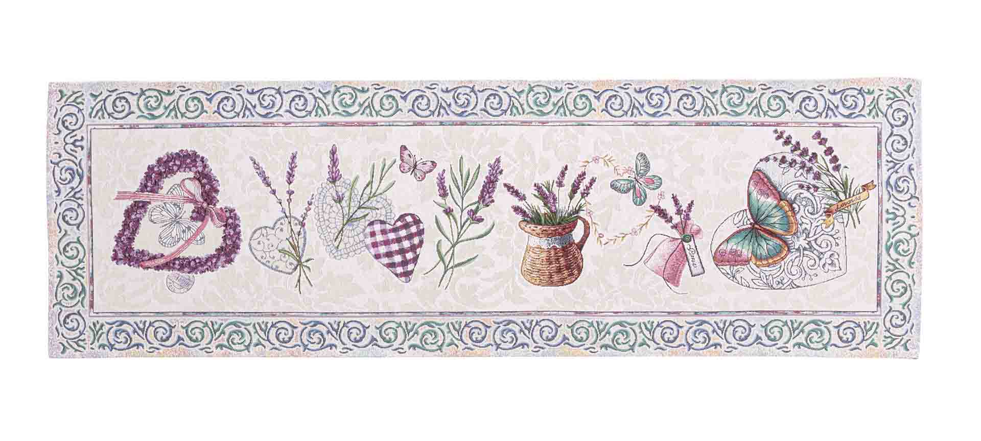 Camino de mesa de tejido Jacquard con flores lavanda. 40x135 LAVANDER
