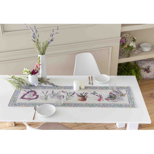 Jacquard table runner with lavender flowers. 40x135 LAVANDER