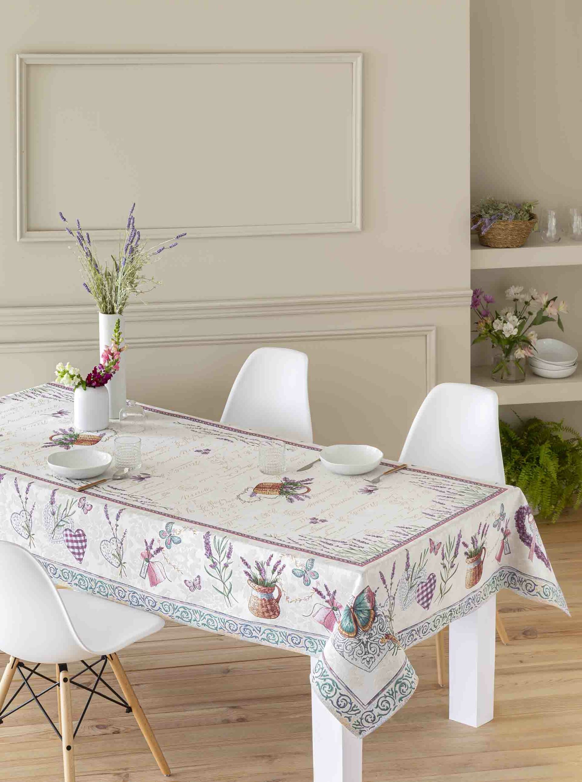 Mantel de mesa de tejido Jacquard con flores lavanda LAVANDER