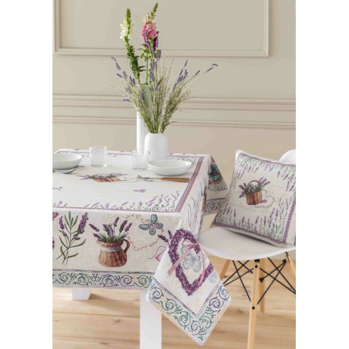 Cojin Jacquard con flores lavanda 45x45 LAVANDER