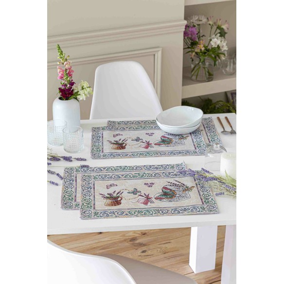Set individual de mesa de tejido Jacquard con flores lavanda 30x45 LAVANDER