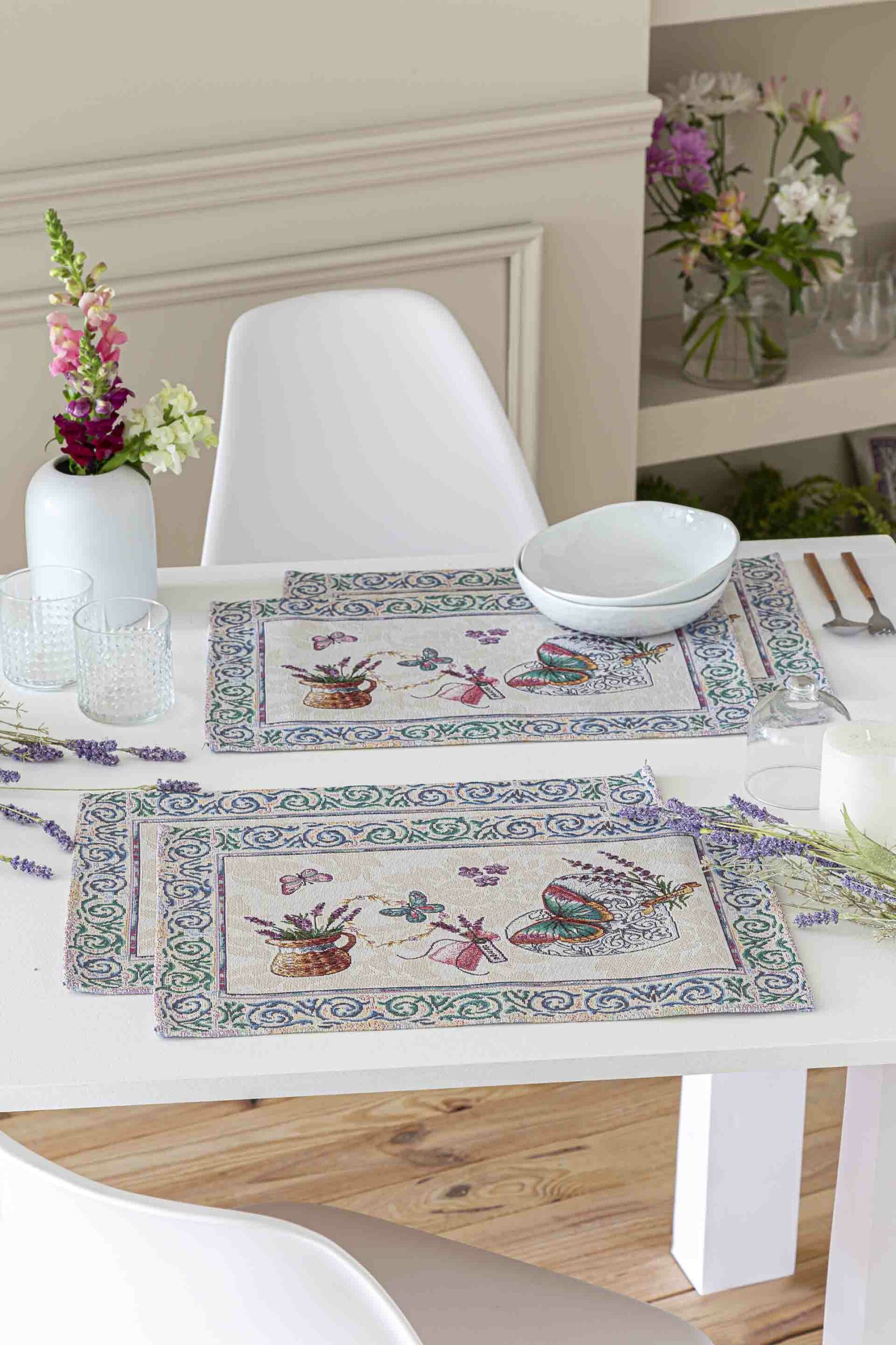 Jacquard placemat set with lavender flowers 30x45 LAVANDER