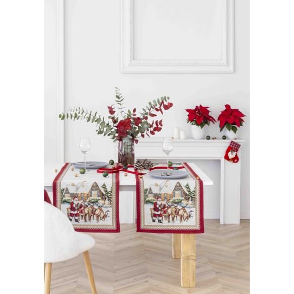 Jacquard table runner with Santa Claus and Reindeer. 40x135 FROSTY