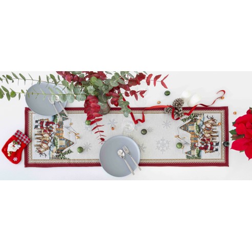 Jacquard table runner with Santa Claus and Reindeer. 40x135 FROSTY