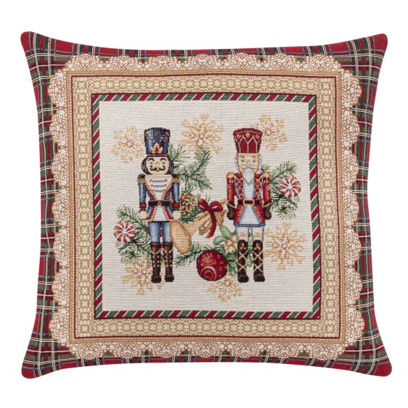 Jacquard cushion with Nutcracker and red checks. 45x45 TAMBURELLI