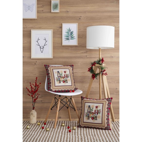 Cojin Jacquard con Cascanueces y cuadros rojos. 45x45 TAMBURELLI