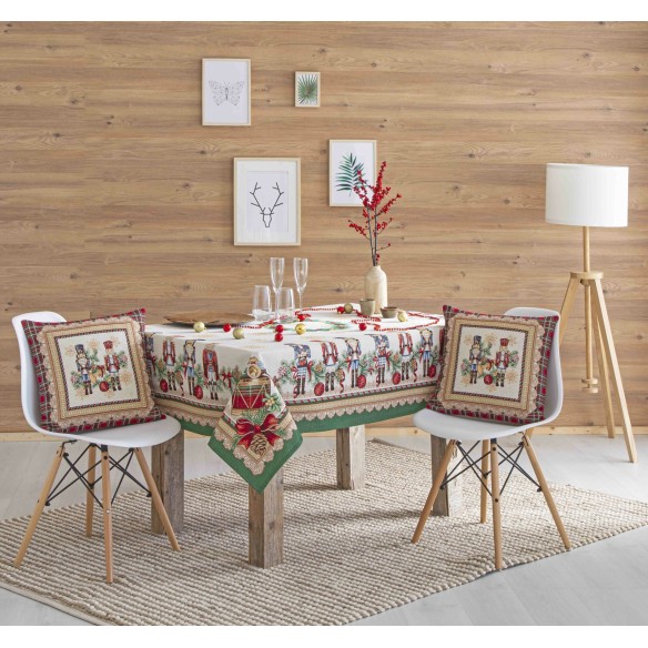 Mantel de mesa de tejido Jacquard con Soldado Cascanueces. TAMBURELLI
