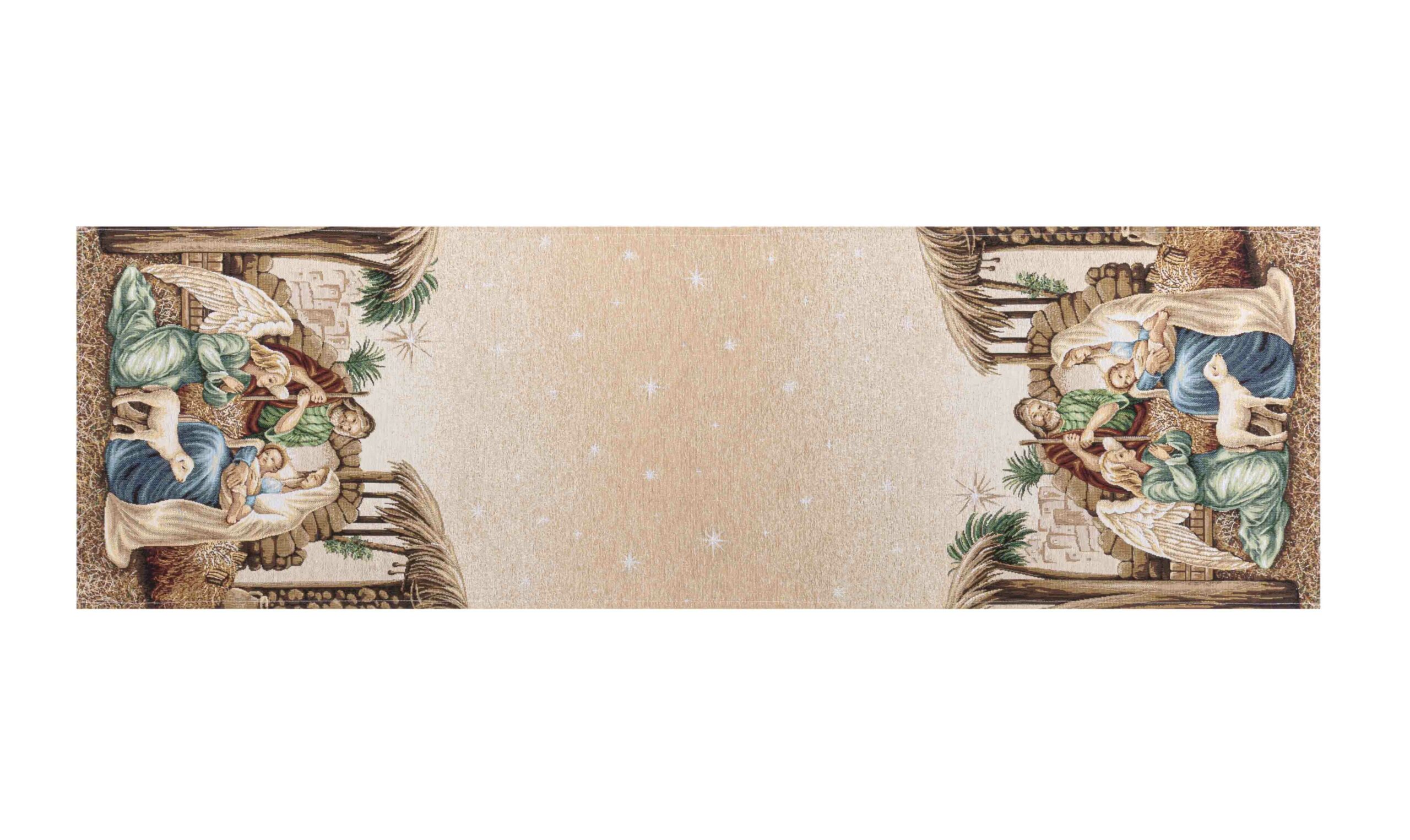 Jacquard table runner with Adoration. 40x135 HOLY FAMILY