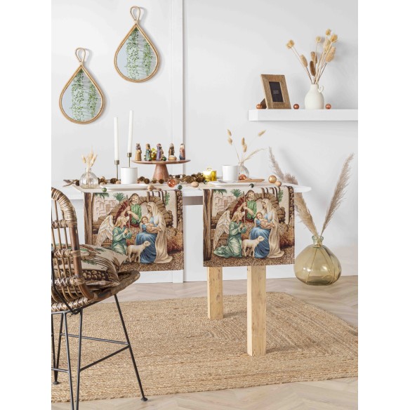 Camino de mesa de tejido jacquard  con Adoración. 40x135 SAGRADA FAMILIA