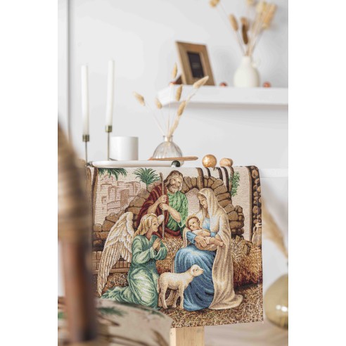 Camino de mesa de tejido jacquard  con Adoración. 40x135 SAGRADA FAMILIA