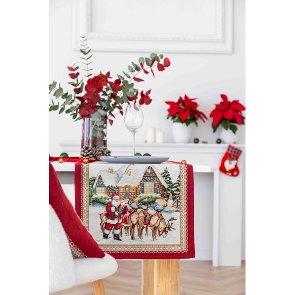 Jacquard table runner with Santa Claus and Reindeer. 40x135 FROSTY
