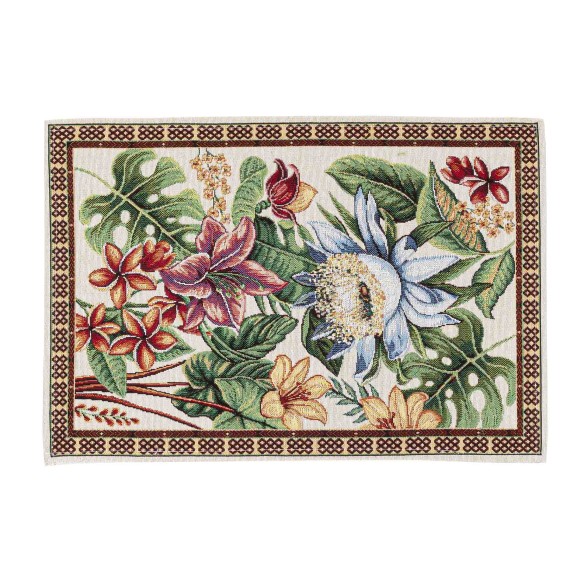 Jacquard placemat set with flower beige background. 30x45 LOTUS