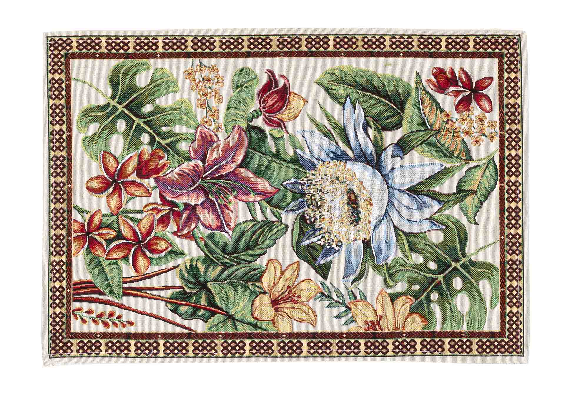 Jacquard placemat set with flower beige background. 30x45 LOTUS