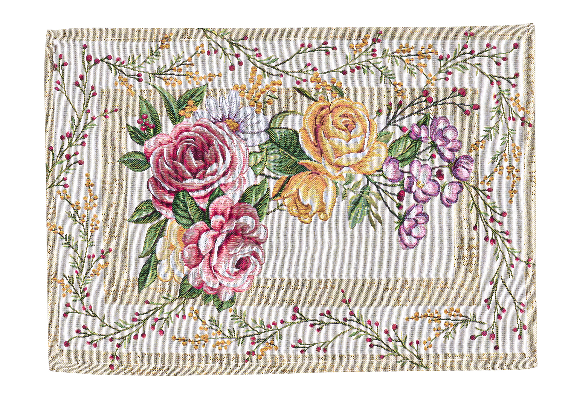 Set individual de mesa de tejido Jacquard con flores y fondo beig 30x45 Xana.