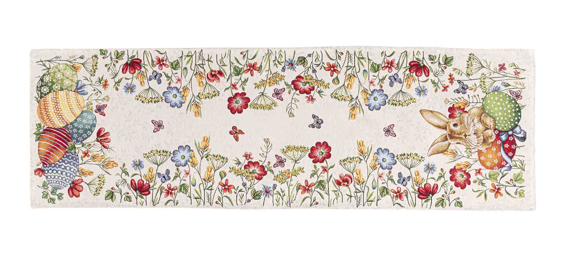 Camino de mesa de tejido jacquard con conejo y huevos de pascua. 40x135 EGGS