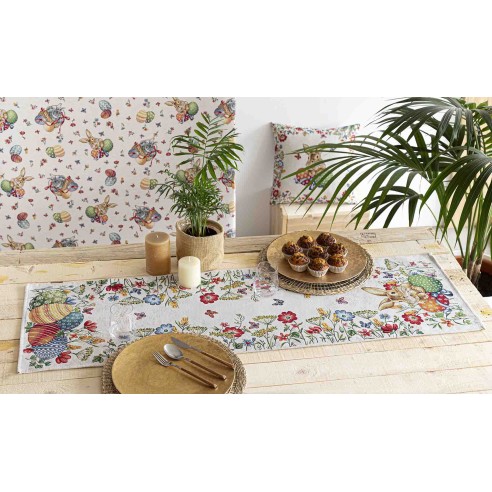 Jacquard table runner with rabbit and Easter eggs. 40x135 EGGS