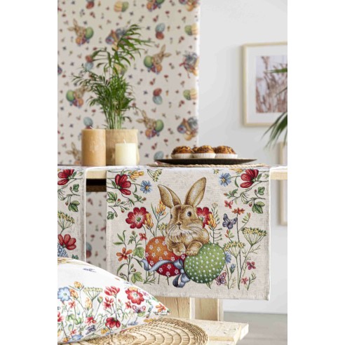 Jacquard table runner with rabbit and Easter eggs. 40x135 EGGS