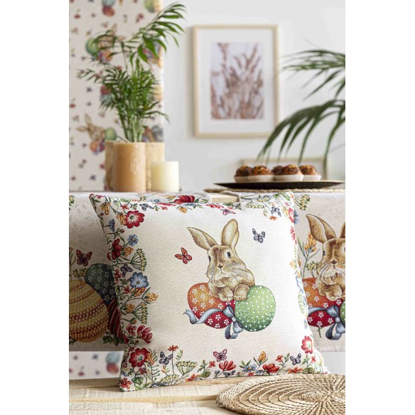 Jacquard cushion with rabbit and Easter eggs 45x45 EGGS