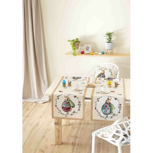 Camino de mesa de tejido jacquard con conejos y huevos de pascua. 40x135 HOP