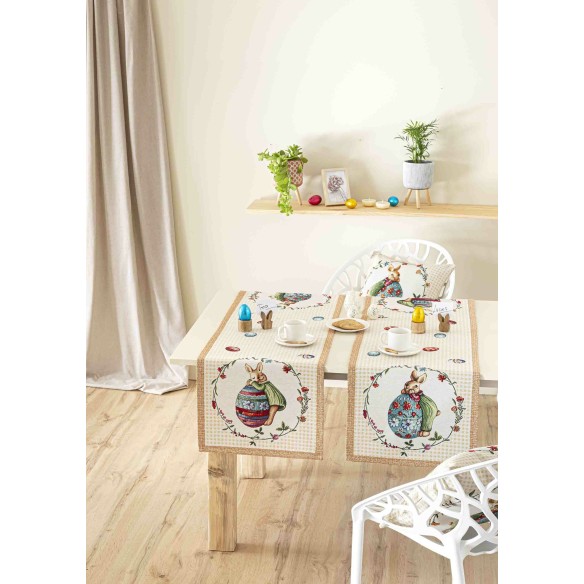 Jacquard table runner with rabbits and Easter eggs. 40x135 HOP