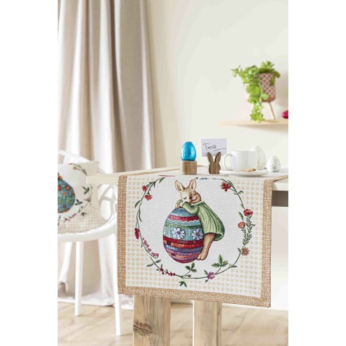 Jacquard table runner with rabbits and Easter eggs. 40x135 HOP