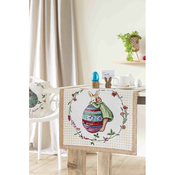 Jacquard table runner with rabbits and Easter eggs. 40x135 HOP