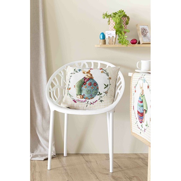 Jacquard cushion with rabbit and Easter egg 45x45. HOP