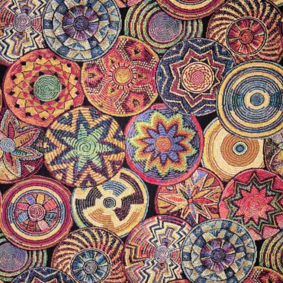 Jacquard fabric SUMATRA with multicolored mandalas. Width 140