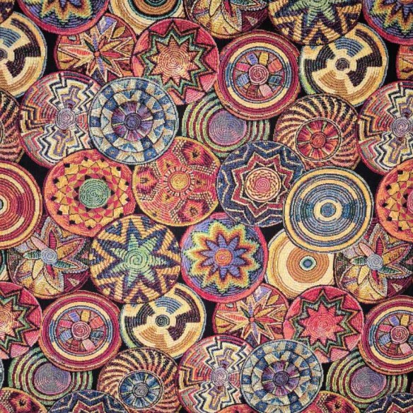 Jacquard fabric SUMATRA with multicolored mandalas. Width 140