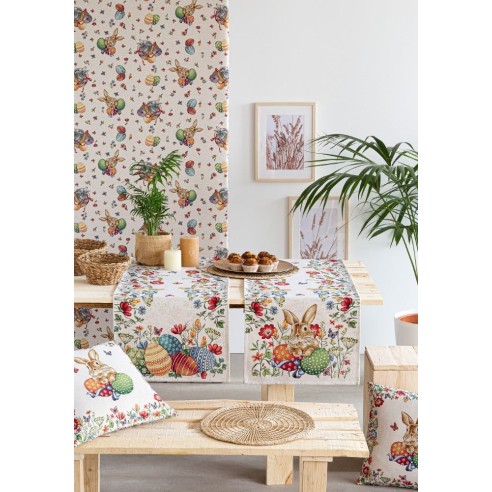 Jacquard table runner with rabbit and Easter eggs. 40x135 EGGS