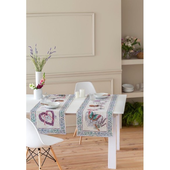 Jacquard table runner with lavender flowers. 40x135 LAVANDER