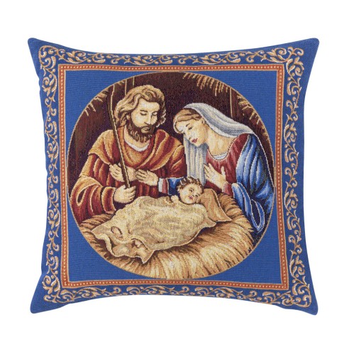 Cojin Jacquard con nacimiento con fondo azul. 45x45 NATIVIDAD C.22