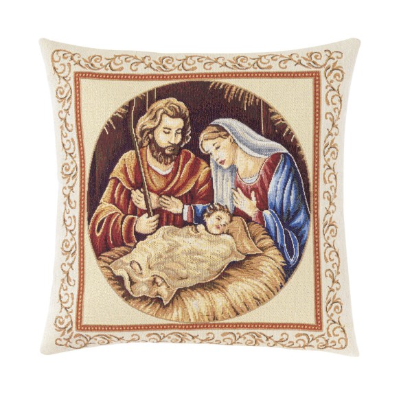 Jacquard cushion with Nativity and beige background. 45x45 NATIVIDAD C.42