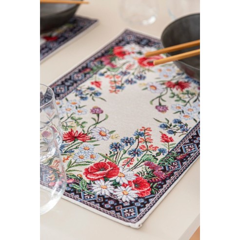 Set individual de mesa de tejido jacquard con flores silvestres. 30x45 Chamomille