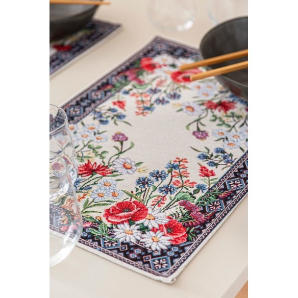 Jacquard placemat set with wildflowers. 30x45 CHAMOMILLE