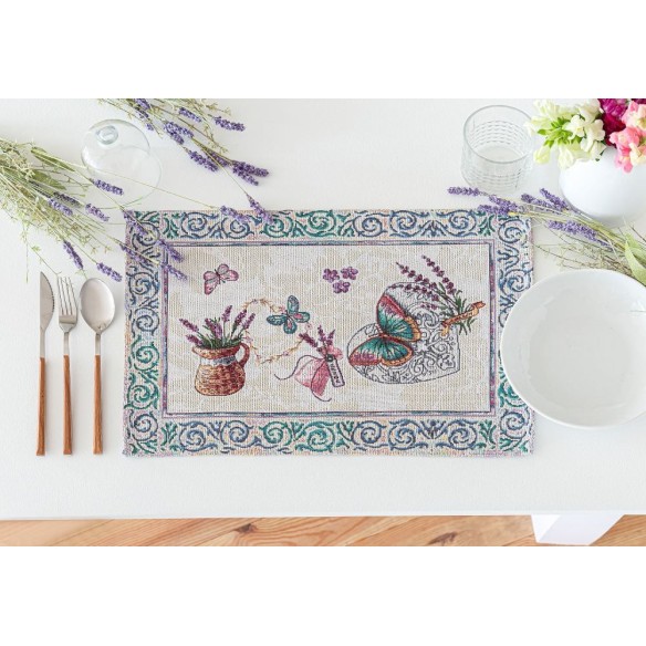 Set individual de mesa de tejido Jacquard con flores lavanda 30x45 LAVANDER
